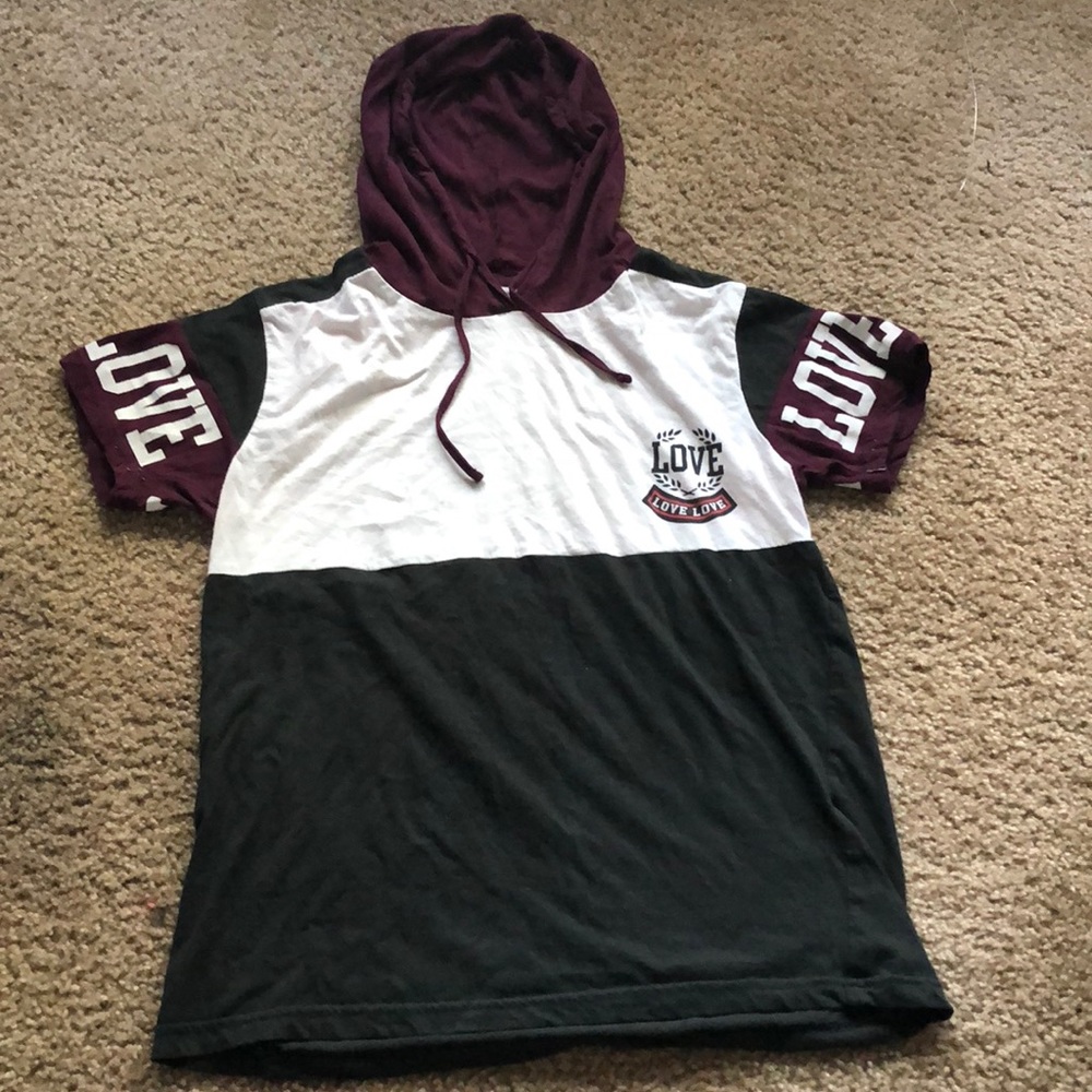 Black, white, and maroon love shirt